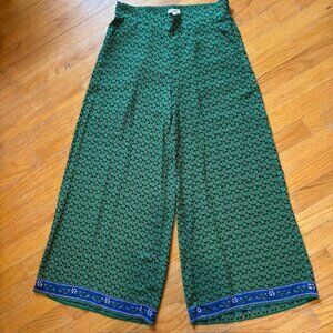 Max Studio Green/Navy Bohemian Printed Wide Leg Pants Women's Size M
